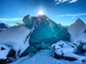 see blue ice on the matanuska glacier in alaska